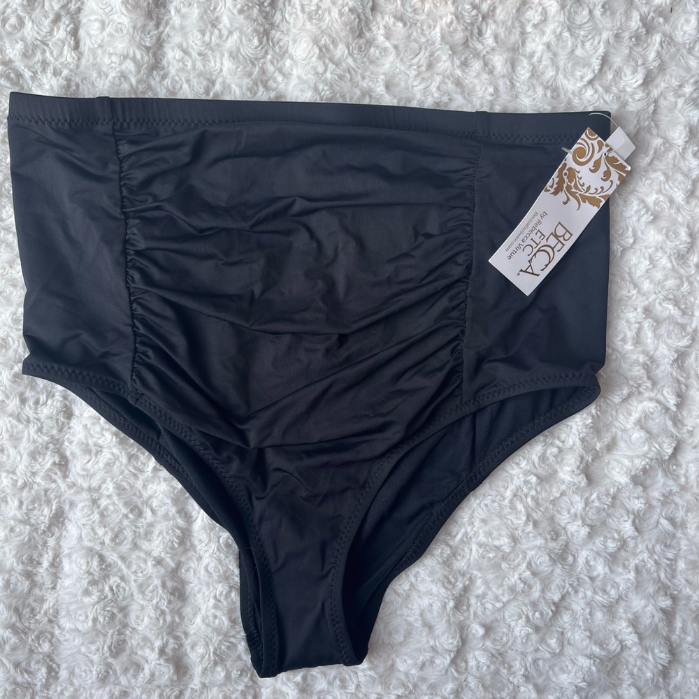 NWT—Black Ruched High Waist Bikini Bottom—Size 1X (16-18) by Becca